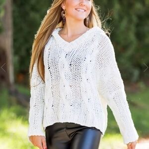 Hyfve hyfve hyfve cable knit cropped hooded sweater